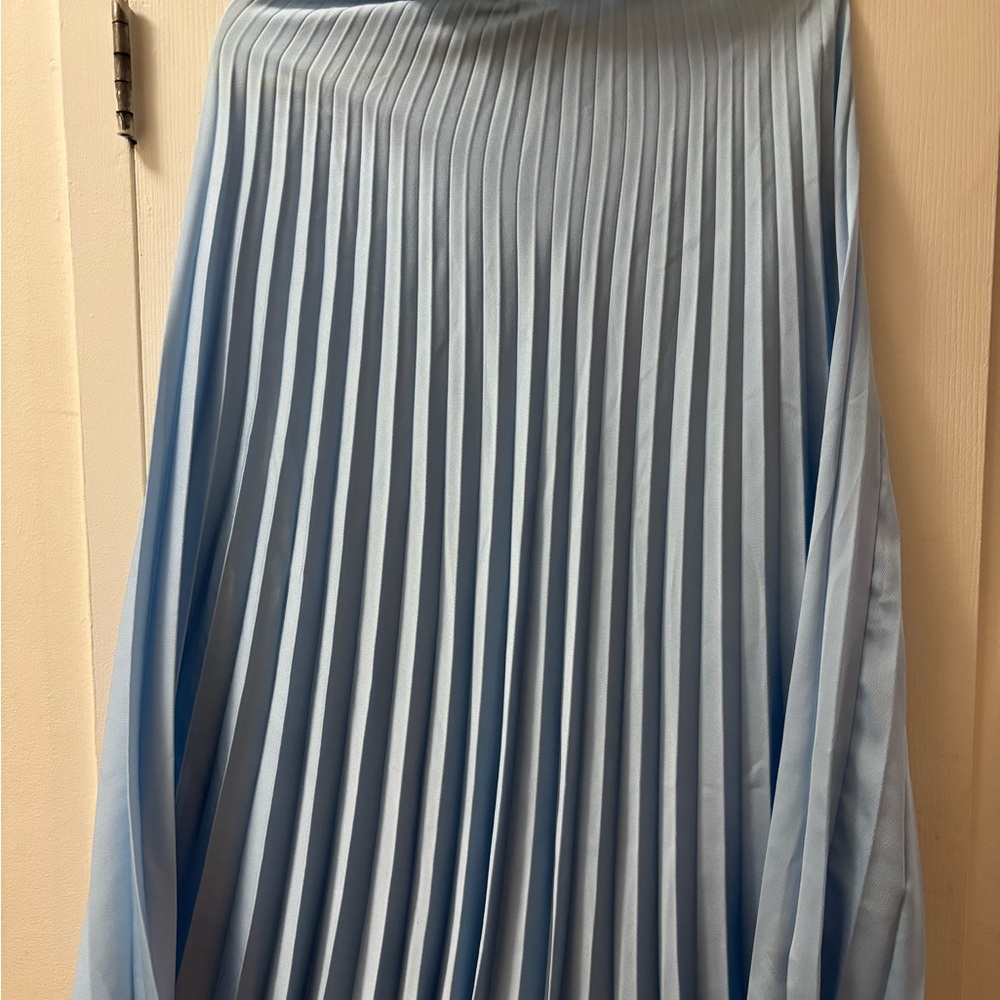 Zara Blue Midi A-Line Skirt Pleated Workwear